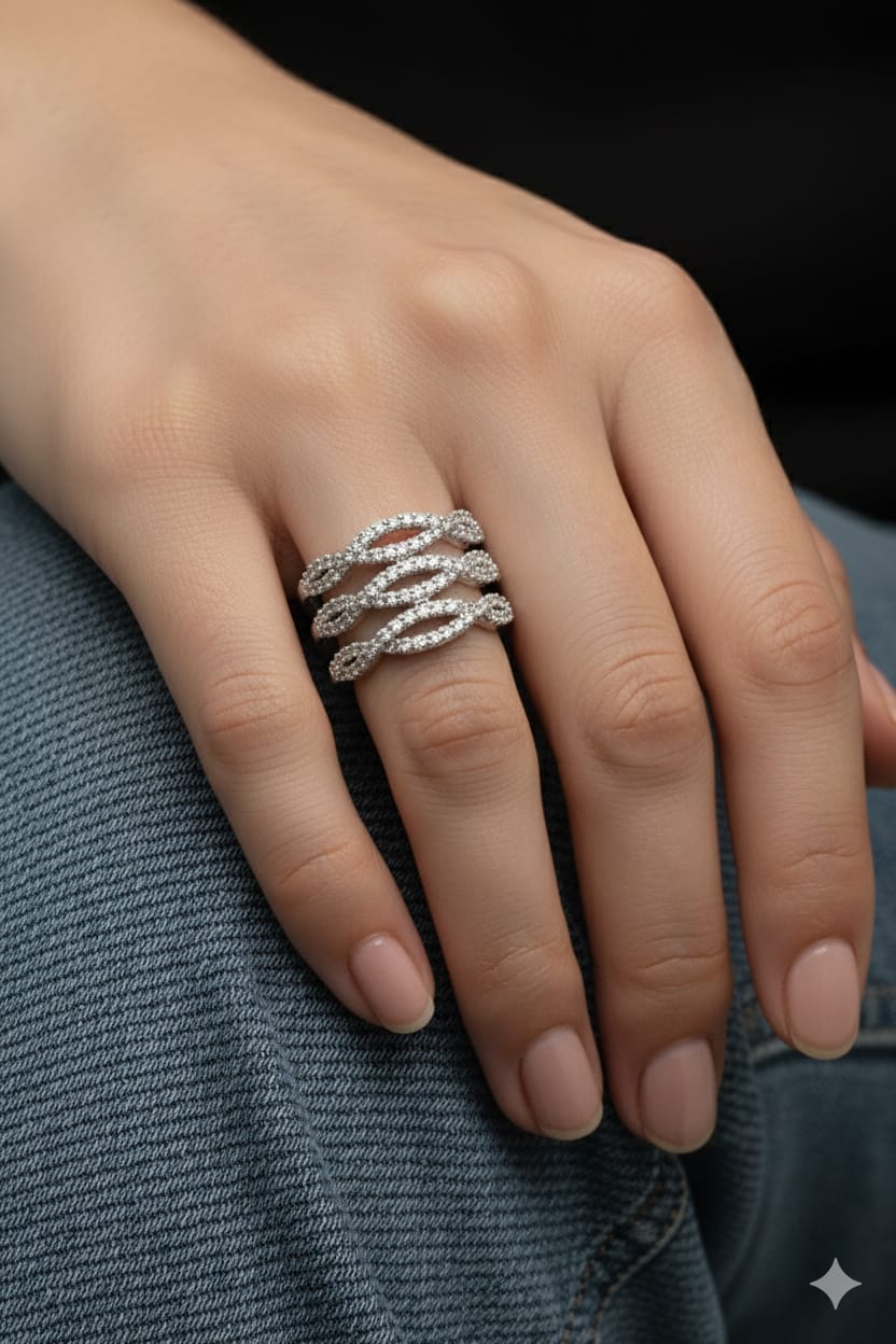 Cubic Zircon Adjustable Finger Ring