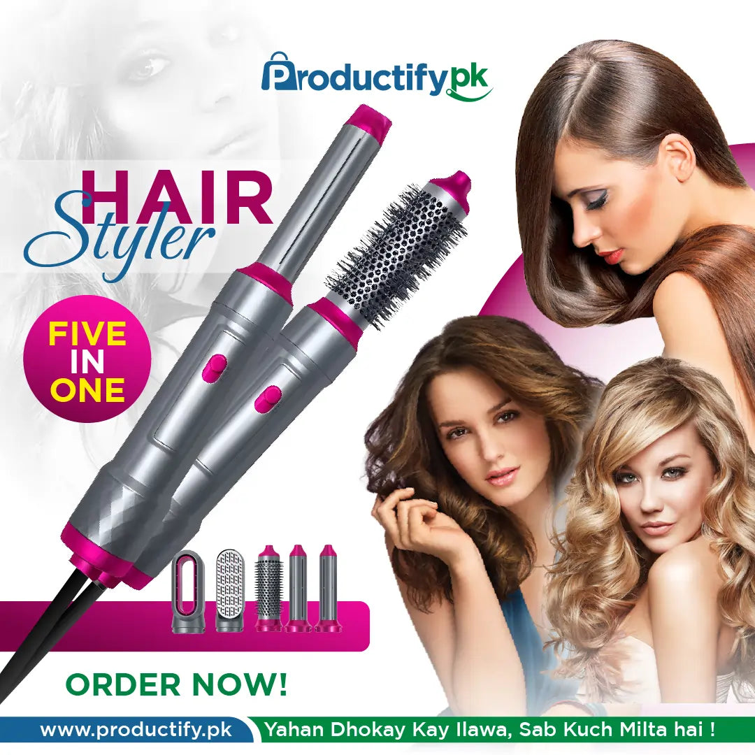 5 in 1 Ultimate Hair Styler – Curl, Straighten, Wave, Flip & Smooth with One Tool! 💁‍♀️ Perfect for Pakistani Hair 🇵🇰 | Salon-Quality Results at Home 🏠"